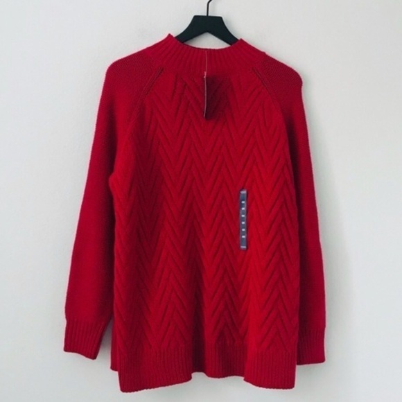 New! Chaps Cable Knit Mockneck Red Holiday Sweater Plus Size 0X - Picture 2 of 13
